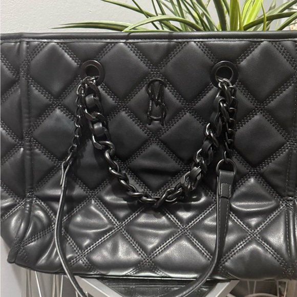 Steve Madden Quilted Black Tote with Chain Straps - Picture 4 of 6